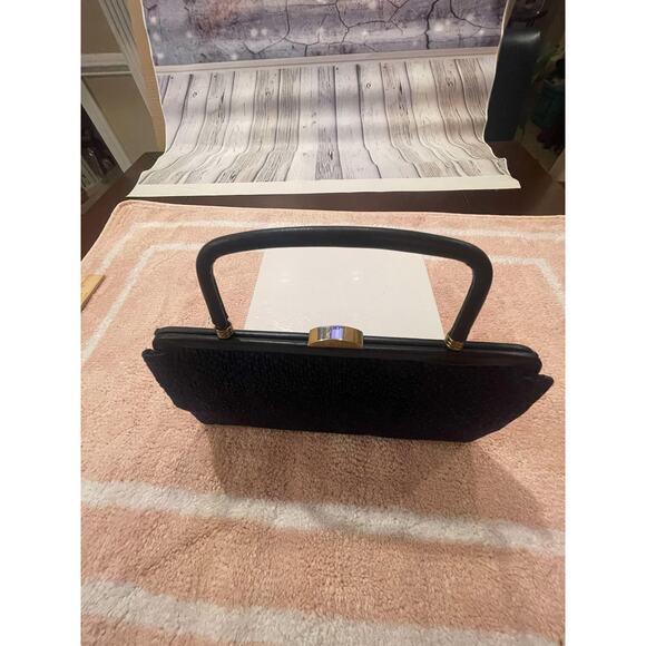 Vintage Old Hollywood Garay Convertible Clutch Purse Handbag Black Weave 1950s - Picture 12 of 13